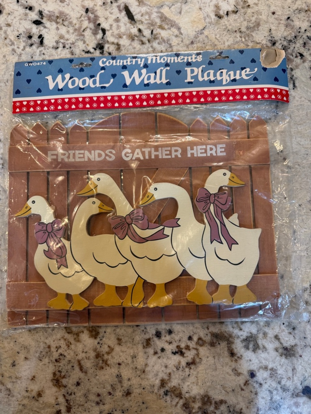 'Friends Gather Here' White Geese Wood Wall Plaque